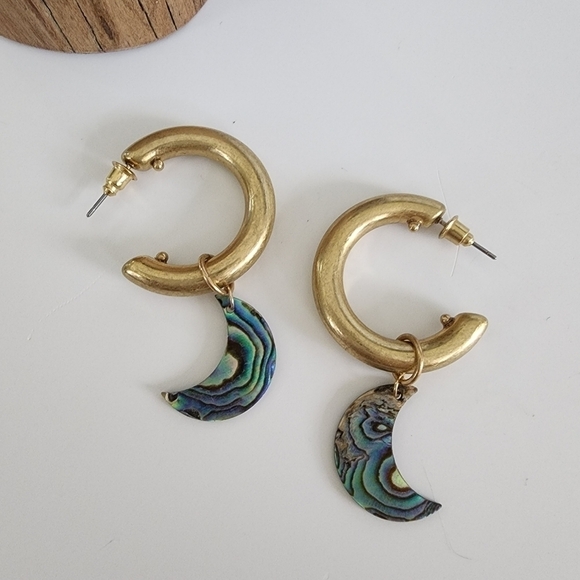NEW Abalone Crescent Moon Hoop Earrings - Picture 6 of 9